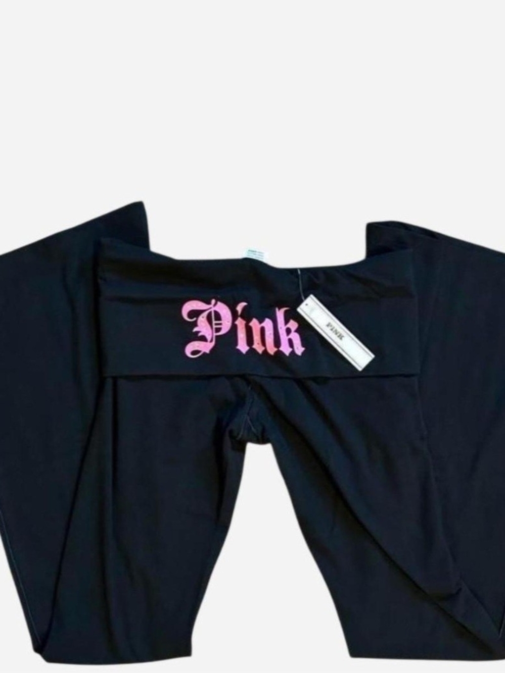 PINK Victoria's Secret Black Fold Over Leggings with Pink Gothic Logo Waistband
